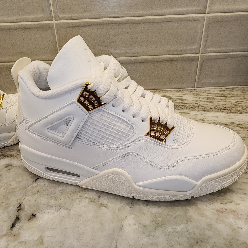 Air Jordan 4 Retro White Gold Metallic Womens 9.5 Men 8 Unisex AJ4 Sneakers - Picture 6 of 14